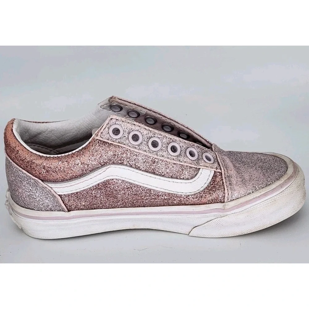 VANS OFF The WALL GIRLS SIZE 13‎ PINK SPARKLE Tie SNEAKERS SHOES GLITTER